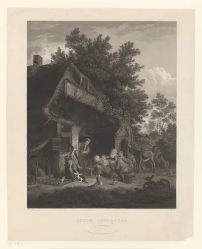 Familie buiten bij hun woning