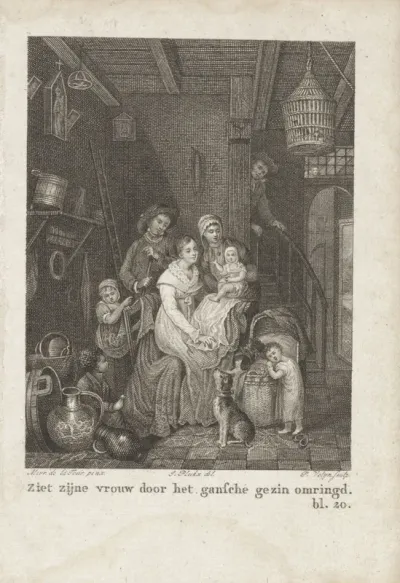 Familie in een keukeninterieur