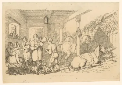 Familie in een paardenstal