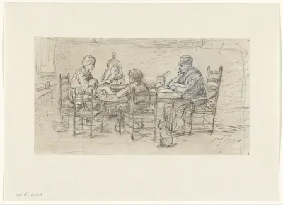 Familie rond een tafel aan een maaltijd
