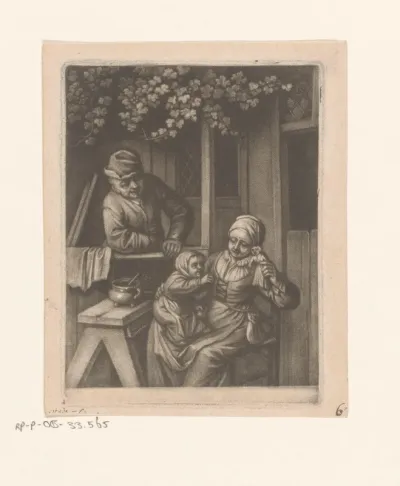 Familie voor een huis met vrouw die pop voor een kind houdt
