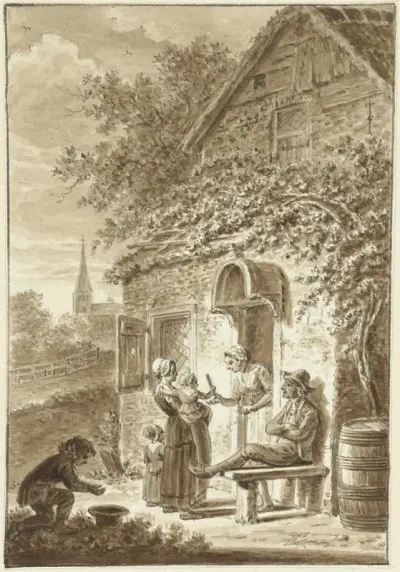 Familie voor het huis