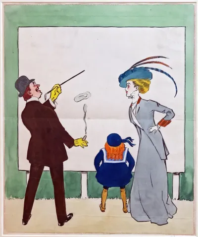 Family looking at a poster
