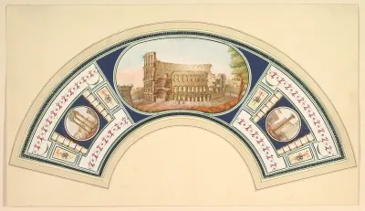 Fan Design with the Colosseum and the Temple of Vesta