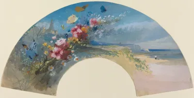 Fan with Wildflowers and Butterflies against the Norman Coast
