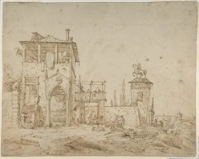 Fanciful Landscape (Landscape with Villa Building and Equestrian Monument)