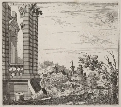 Fantastic River Landscape with Ruins and a Castle