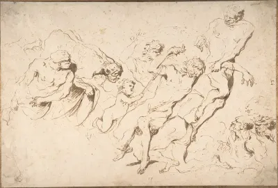 Fantastic Subject: Five Nude Male Figures Punishing Another