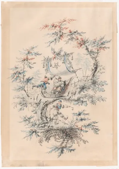 Fantastical Landscape with Exotic PLants, Two Skaters and a Man in an Iceboat