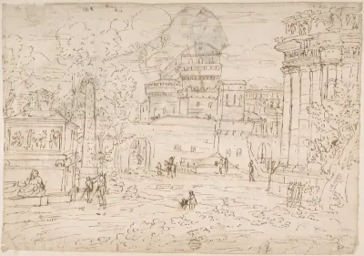 Fantasy based on Vatican: Sistine Chapel, Loggia (identification by James S. Ackerman) (recto); A Lion (verso)
