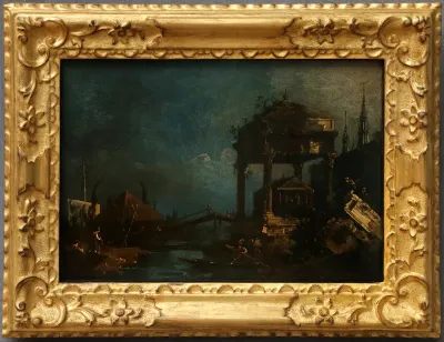 Fantasy Landscape with Sarcophagus under a Canopy