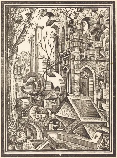 Fantasy of Perspectival Forms Set among Ruins