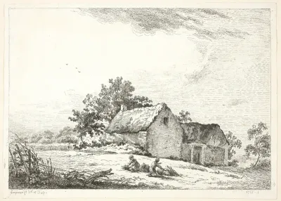 Farm Scene with Boys Bundling Wood