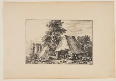 Farm with Shed for a Cart, from Landscapes (Verscheyden aerdige Lanthuysen...)