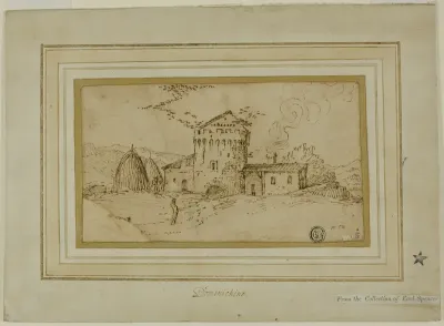 Farm with Tower and Haystacks