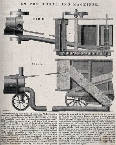Farming: a patented steam-driven threshing machine