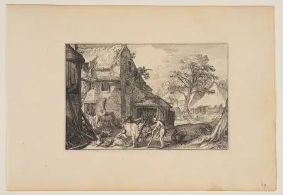 Farmyard, with Prodigal Son Among the Swine, from Landscapes (Verscheyden aerdige Lanthuysen...)
