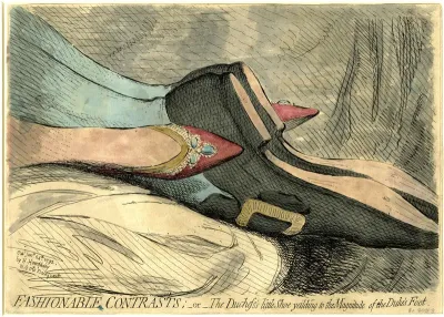 Fashionable Contrasts, or The Duchess's little Shoe yielding to the Magnitude of the Duke's Foot, published by Hannah Humphrey in