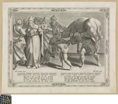 Father and son carrying the donkey