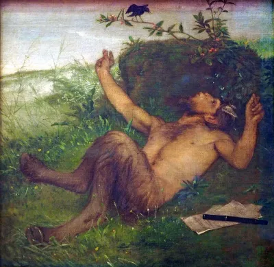 Faun einer Amsel zupfeifend