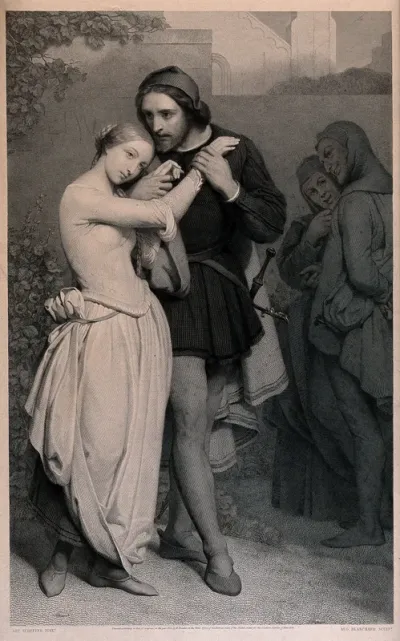 Faust and Marguerite in the garden walking hand-in-hand