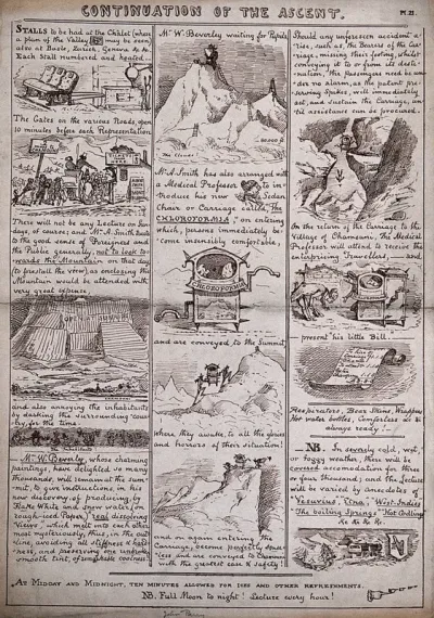 Features of Albert Smith's performance 'Ascent of Mont Blanc' at the Egyptian Hall in Piccadilly
