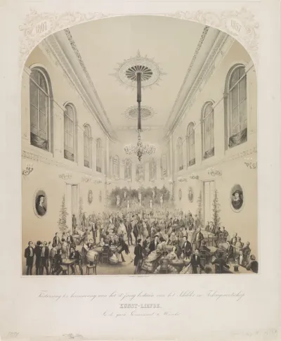 Feest bij het vijftigjarig bestaan van het Schilder en Teekenkundig Genootschap Kunstliefde te Utrecht, 1857