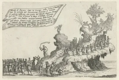 Feest te Florence: praalwagen met de berg Parnassus