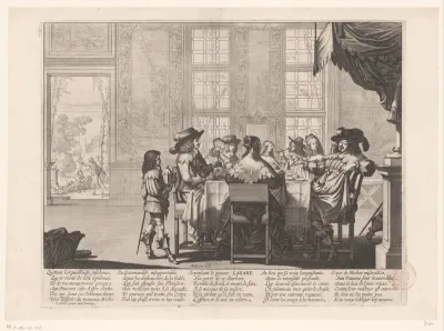 Feestmaal van de rijke man (Dives) met Lazarus bedelend aan de deur