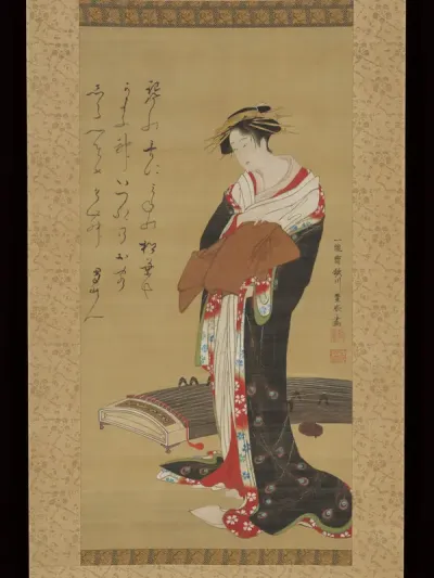 Female Entertainer with a Koto — Utagawa Toyoharu Kanvas Tablo