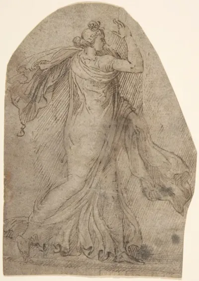 Female Figure in Antique Style Dress, Striding to the Right
