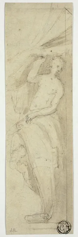 Female Figure Pulling Aside Curtain