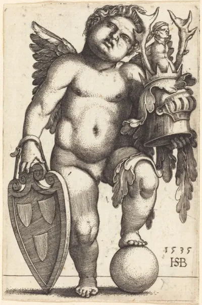Female Genius Holding a Coat of Arms