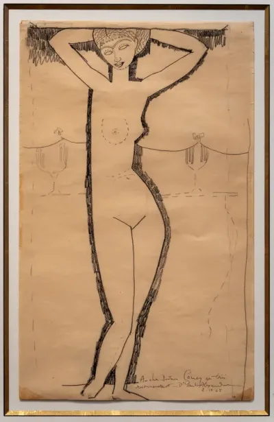 Female nude, hands behind her head