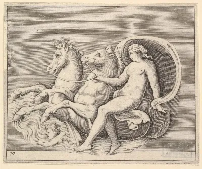 Female Nude with Two Seahorses, from "Ex Antiquis Cameorum et Gemmae Delineata/ Liber Secundus/et ab Enea Vico Parmen Incis"