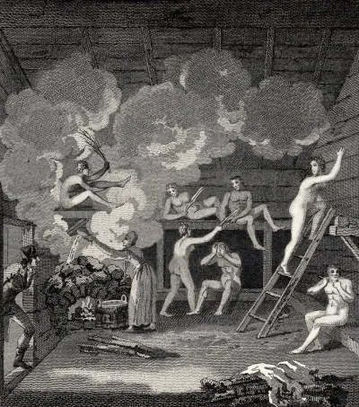 Female patients taking a vapour bath