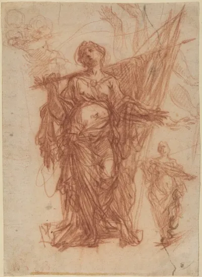 Female Saint Carrying a Banner [recto]
