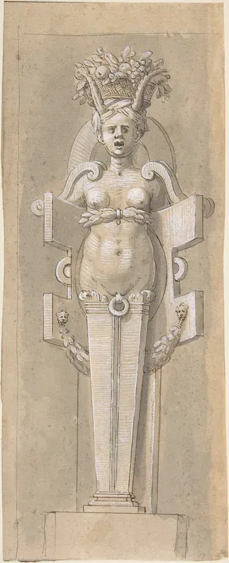 Female Term encased by a Strapwork Panel