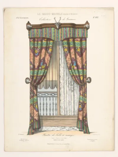 "Fenêtre de Salle á manger. Galerie et Patères en vieux Chêne. Appliques en bronze argenté.", aus: Le Garde-meuble