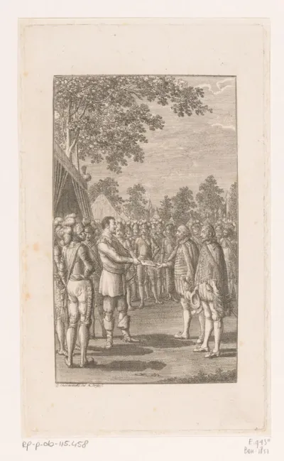 Ferdinand II neemt het document van Albrecht van Wallenstein in ontvangst