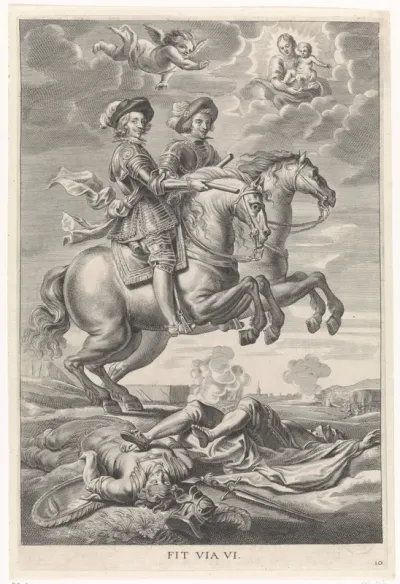 Ferdinand van Oostenrijk met Ferdinand, koning van Bohemen en Hongarije, te paard bij de overwinning bij Nördlingen