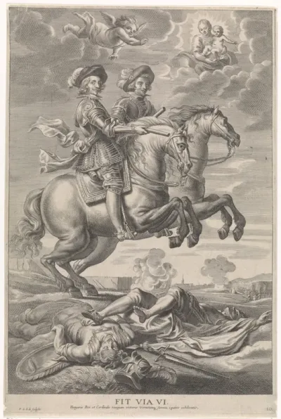 Ferdinand van Oostenrijk met Ferdinand, koning van Bohemen en Hongarije, te paard bij de overwinning bij Nördlingen