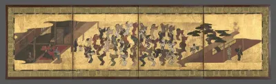 Festive Dancing at a Samurai Residence (Fūryū odori zu byōbu)