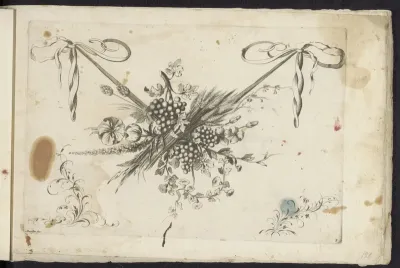 Festoen van bloemen, druiventros en korenaren