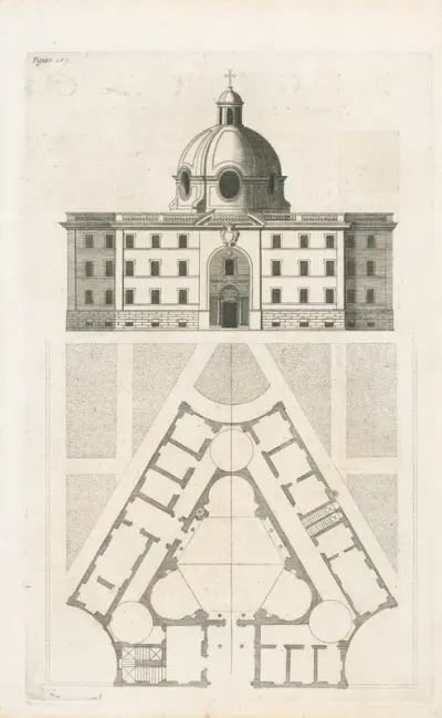 Fig.109. - Projekt a vonkajšia výška stavby jedného Collegia