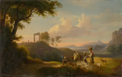 Figural Scene in South Italian Landscape