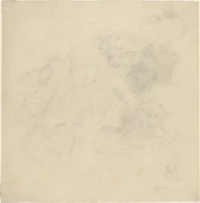 Figure Seen from Behind Praying to an Apparition of a Head with Lions Below