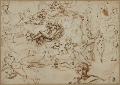 Figure Studies for Various Female and Male Figures (recto); Threes Amors in the Garden of Venus (verso)