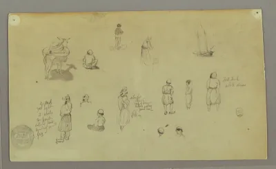 Figure Studies, Pack Donkey, Sailboat, Possibly