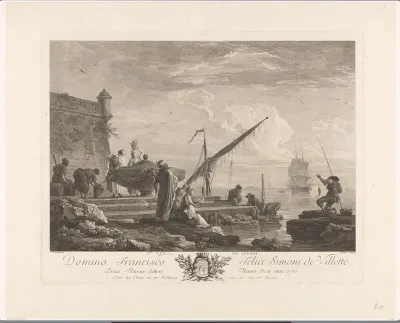 Figuren aan een rivieroever in de Levant